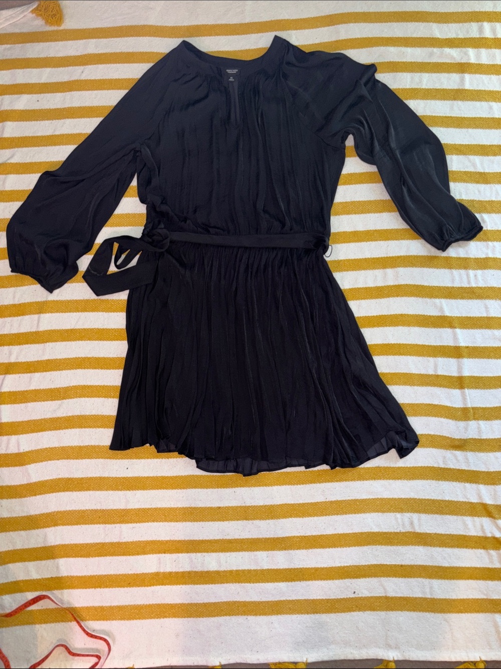 Simply Vera Vera Wang Black Pleated Mini Dress with Tie Waist